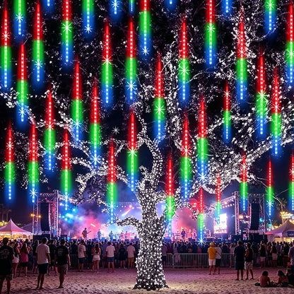 EAGWELL Christmas Lights Outdoor UL Certified Meteor Shower Light 16 Inch 20 Tubes 960 LED Falling Rain Drop Icicle Snow Cascading Lighting for Xmas Tree Wedding Party Garden Decoration, Colorful