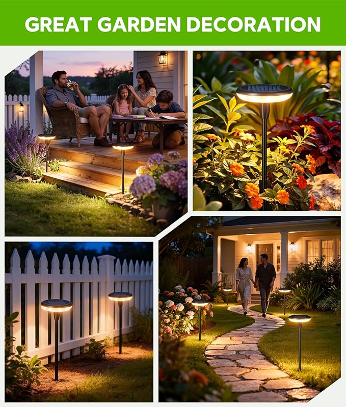 LETMY Solar Pathway Lights Outdoor, 12 Pack Durable Metal Solar Path Lights, Auto On/Off Garden Lights Solar Powered, IP65 Waterproof Solar Lights Outdoor for Landscape, Path, Garden, Patio, Driveway