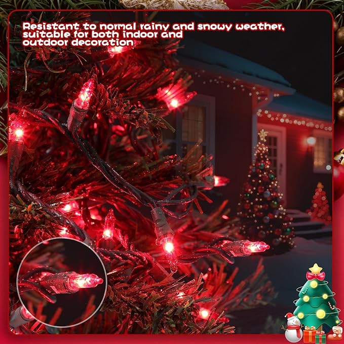 TIGOMOOV 100 Count Christmas Red String Lights, Christmas Tree Lights with Green Wires - UL Certified Red Mini Lights for Indoor/Outdoor Xmas Wedding Holiday Party Home Decorations