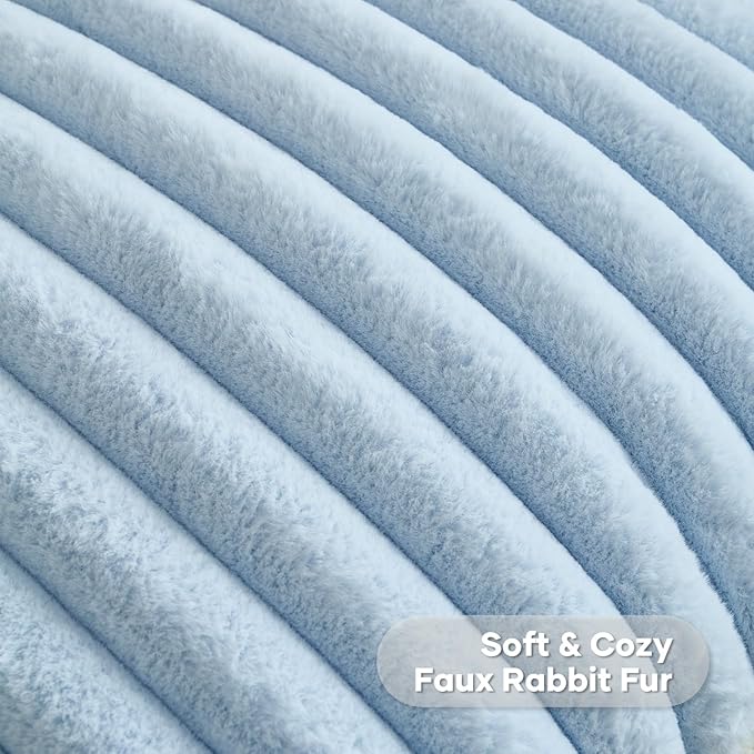 FUTEI Pack of 2 Solid Faux Fur Plush Throw Pillow Covers 18x18 Inch Soft Fluffy Striped Decorative Cushion Cases Modern Farmhouse Accent for Couch Bed Living Room, Light Blue