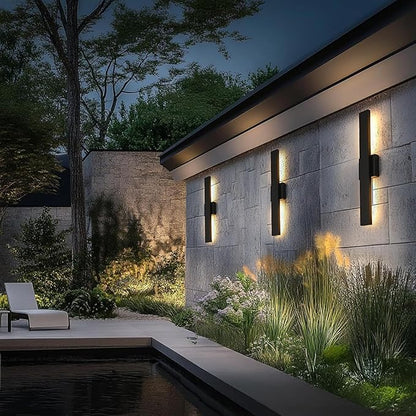 23.6inch Long Outdoor Modern LED Wall Light,24W Waterproof IP65 Warm White Led Wall Mount Lighting Fixture Black Outdoor Wall Sconces Outside Lights for House Garage Front Door Patio 2Pack