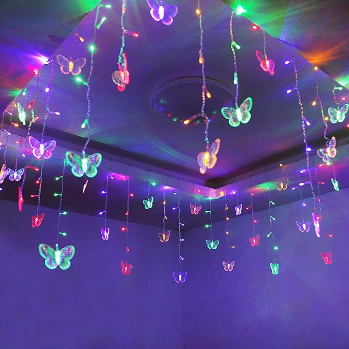Butterfly Curtain Lights, 4.9ft 48 LED USB Window Fairy Lights 10 Butterflies 8 Modes Firefly Twinkle String Lights for Room Bedroom Wall Ceiling Party Wedding Christmas (Colorful)