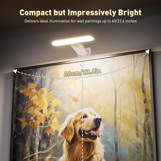 NARUNDREN 2 Pack Picture Lights for Wall, Rechargeable LED Picture Light Battery Operated with Remote, Dimmable Poster Light for Paintings, Portraits, Art Frames, Display Lighting for Wall Decor,White