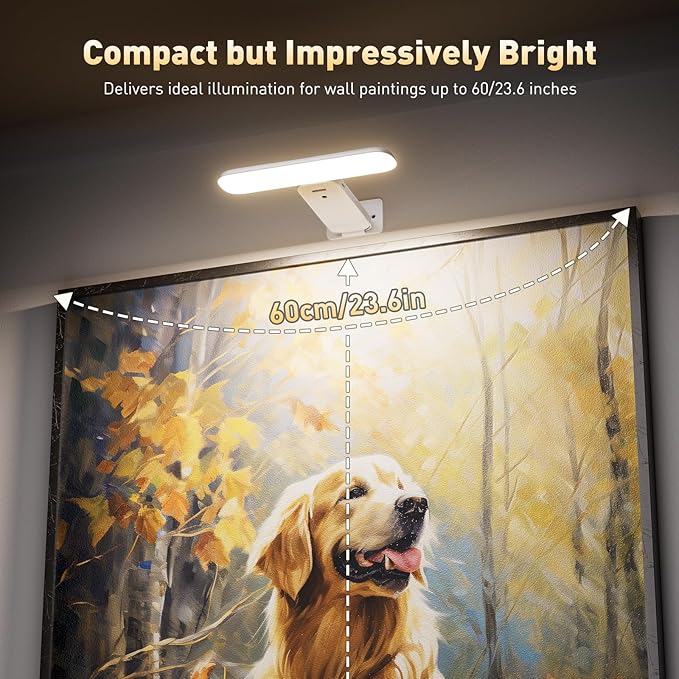 Picture Lights Battery Operated with Remote, Rechargeable Picture Lights for Wall, 3CCT&Brightness Dimmable,300 LM, Sticker/Screw Installation, Art Light for Gallery, Artwork, White (1p)