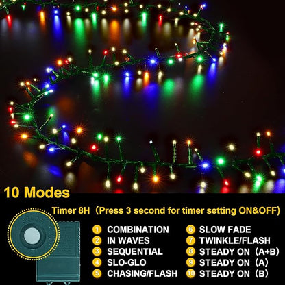 LAMPHOME Color Changing String Lights, 500 LED Warm White & Multicolor Christmas Lights Plug in, 10 Modes Timer LED Fairy Lights, Waterproof Christmas Lights Outdoor for Xmas Tree Party Bedroom Decor