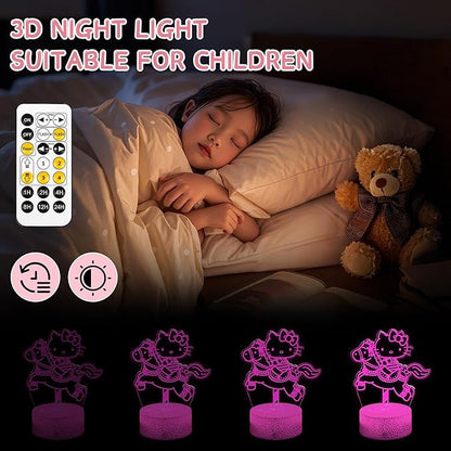 3D Kitty Night Light - Kitty Stuff 7 Color LED Cute Kitty Lamp Room Decor with Remote Control, Timer & Dimmable Function Gifts for Girls Birthday & Christmas with Greeting Gift Card