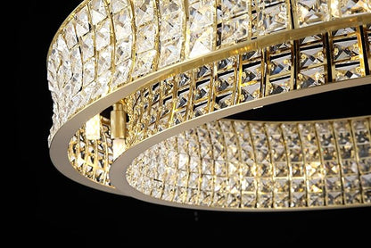 Modern Crystal Chandelier Round 20-Light Contemporary Hanging Ceiling Light Fixture Copper/Brass Finish with Rectangular Crystals Dining Room Living Room Bedroom Entryway Lighting Easy Install 39''