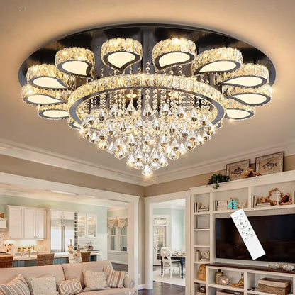 HAIXIANG Glam Crystal Chandelier for Living Room Dining Room Lights Sloped Ceiling Light Fixtures Luxury Modern Remote Dimmbale Lighting Black 40 Inches