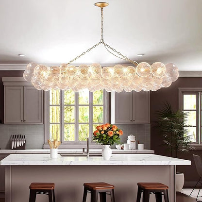 Longree Nordic Bubble Ball Swirled Glass Chandelier, 62 inch Long Rectangular Chandeliers Island Light Fixture for Dining Table Living Room