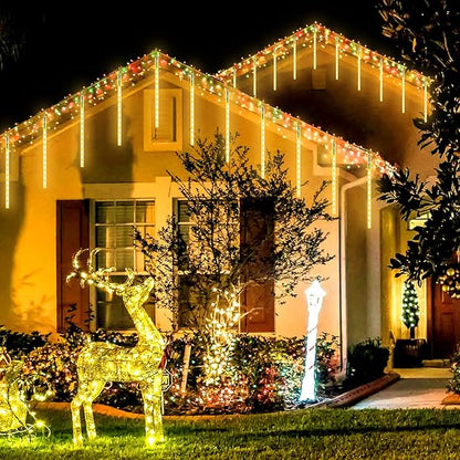 JMEXSUSS 2 Pack Solar Meteor Shower Lights, 16 Tube 288 LED Warm White Meteor Christmas Lights, Solar Powered Waterproof for Outdoor Tree Decorations