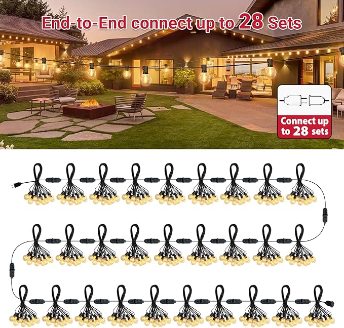 LAMPHOME LED Outdoor String Lights, 51FT Waterproof Patio Lights with 25+2 Edison Shatterproof Bulbs, UL Listed Connectable Dimmable Hanging Lights for Backyard Porch Garden Deck Balcony Decor
