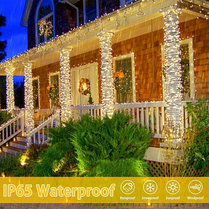 4 Pack Solar String Lights for Outside, 170 FT Total 480 LED Solar Chrismas Lights Outdoor with 8 Modes & Memory Function, Waterproof Twinkle Light for Xmas Tree Yard Party Decorations (Warm White)