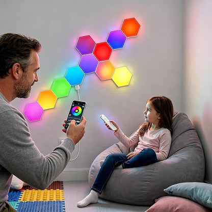 TISOFU 12 Pack Hexagon Lights LED Wall Panels, RGB Gaming Light with APP/Music Sync & Remote, DIY Smart Modular Hexagonal Honeycomb Glide Hex Tiles Panel for Bedroom Party Decor Gifts