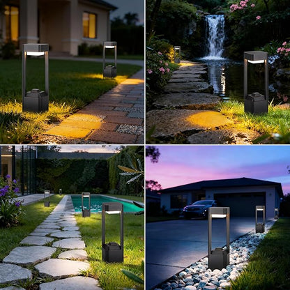 Outdoor Path Lighting Fixture 23.62In Outdoor Landscape Pathway Light Black Aluminum Modern Lawn Floor Light With 3000K LED Bollard Lighting Outside Housing Waterproof Post Lantern For Patio Entrance