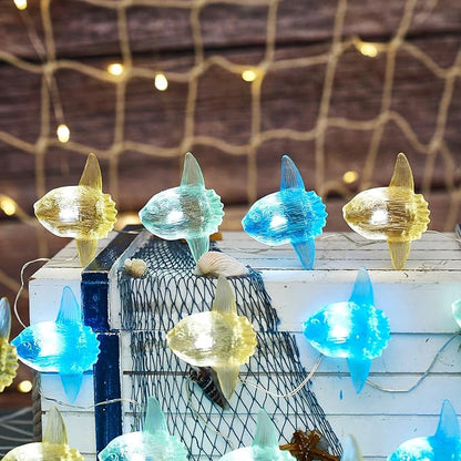 Sea Life Decor Ocean Fish String Lights Indoor Outdoor Mola Sunfish Nautical Theme Ocean Beach Decorative Lights Cute Marine Life Fairy Lights 30LED 10ft Battery Operated for Bedroom Garden Camp Tent