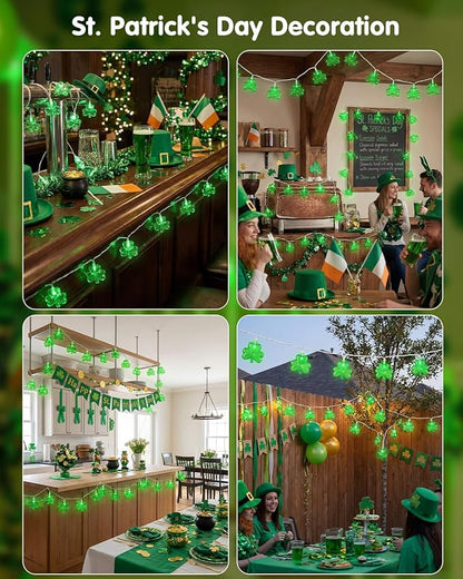 SUNSGNE Shamrock String Lights St. Patrick's Day Lights, 8.5Ft Outdoor Patio String Light with 10 LED Green Shamrock, Plug in Fairy Lucky Clover String Lights for Home Garden Irish Party Decoration
