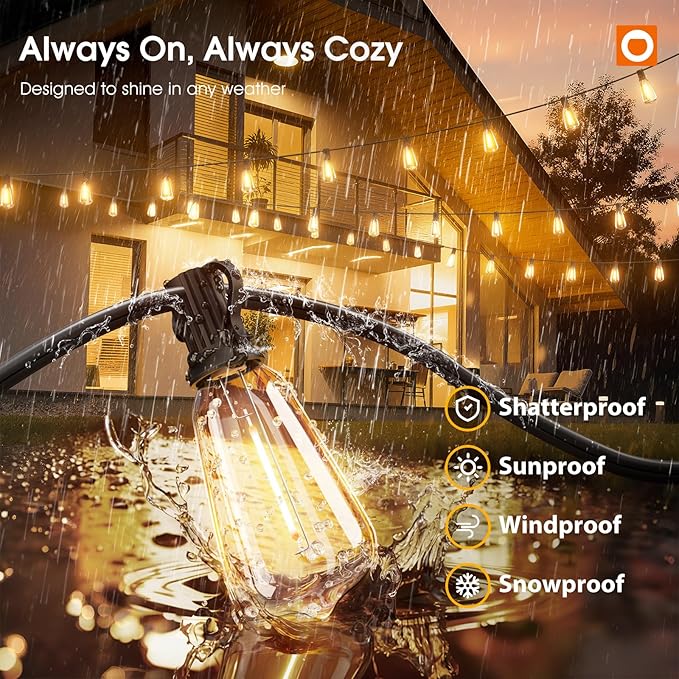 addlon 196FT Outdoor String Lights for Outside with APP Control Waterproof Patio Lights with Plastic ST38 LED Edison Bulbs Outdoor Lighting Extra Long for Backyard Bistro Porch Garden Pergola Party