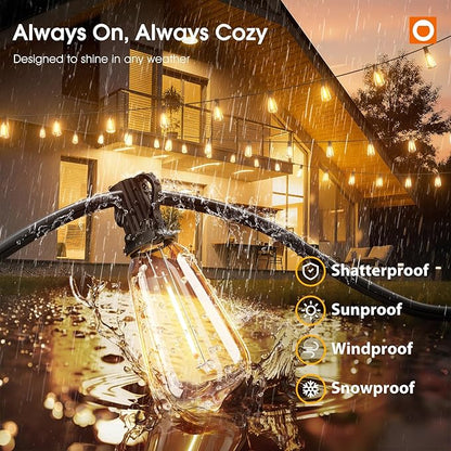 addlon 196FT Outdoor String Lights for Outside with APP Control Waterproof Patio Lights with Plastic ST38 LED Edison Bulbs Outdoor Lighting Extra Long for Backyard Bistro Porch Garden Pergola Party