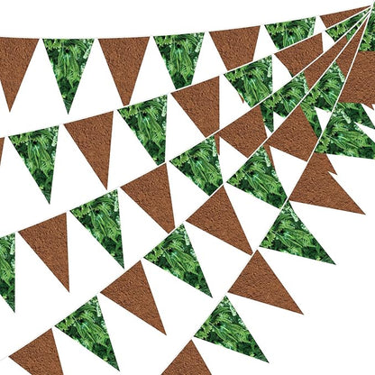 HESTYA 5 Pieces 49 Feet Dinosaur Pennant Banner Jurassic Party Decoration Forest Path Dinosaur Triangle Flags Bunting Banners for Woodland Dino Jungle Birthday Party Decor Indoor Outdoor Supplies