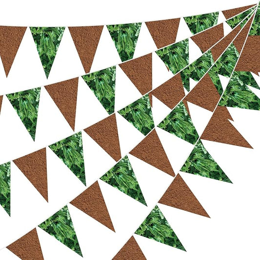 HESTYA 5 Pieces 49 Feet Dinosaur Pennant Banner Jurassic Party Decoration Forest Path Dinosaur Triangle Flags Bunting Banners for Woodland Dino Jungle Birthday Party Decor Indoor Outdoor Supplies