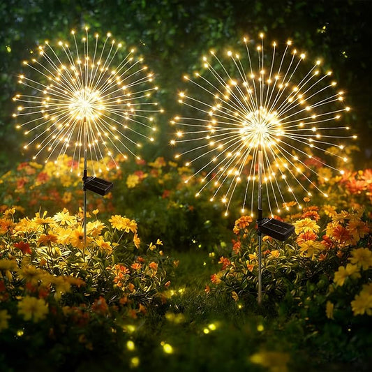Solar Garden Lights Outdoor Decor Waterproof, 2Pack 120LED Firework Lights for Garden Decorative, Fairy Lights Solar Powered for Yard, Patio,Pathway,Flowerbed,Planter,Party(Warm White)