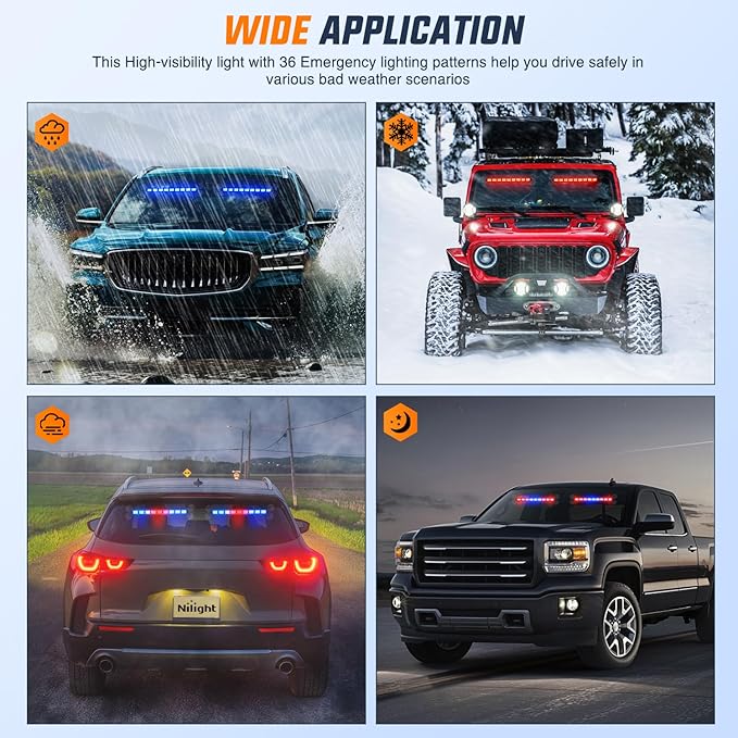 Nilight 162 LED Traffic Advisor Strobe Light Bar 2-in-1 Red Blue Emergency Warning Hazard Lights with Controller 4 Switchable Color 36 Flash Pattern for Trucks Cars Tow Plow Construction Vehicles