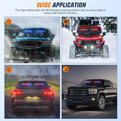 Nilight 162 LED Traffic Advisor Strobe Light Bar 2-in-1 Red Blue Emergency Warning Hazard Lights with Controller 4 Switchable Color 36 Flash Pattern for Trucks Cars Tow Plow Construction Vehicles
