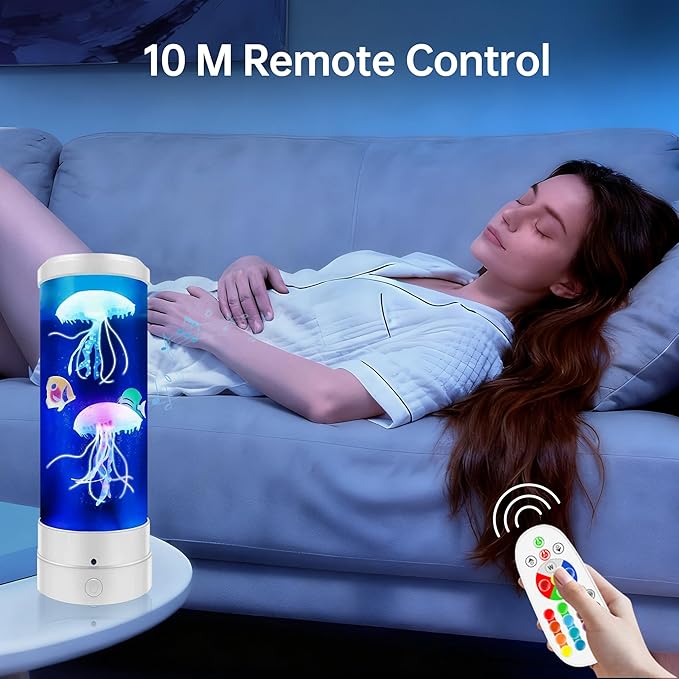 Jellyfish Lamp, 17 Colors Changing Table Lamp with Remote Control, USB Powered Jelly Fish Light Lamp, 4 Lighting Modes Water Lamp Christmas Halloween Gifts for Teen Boys Girls Room Decoration, White