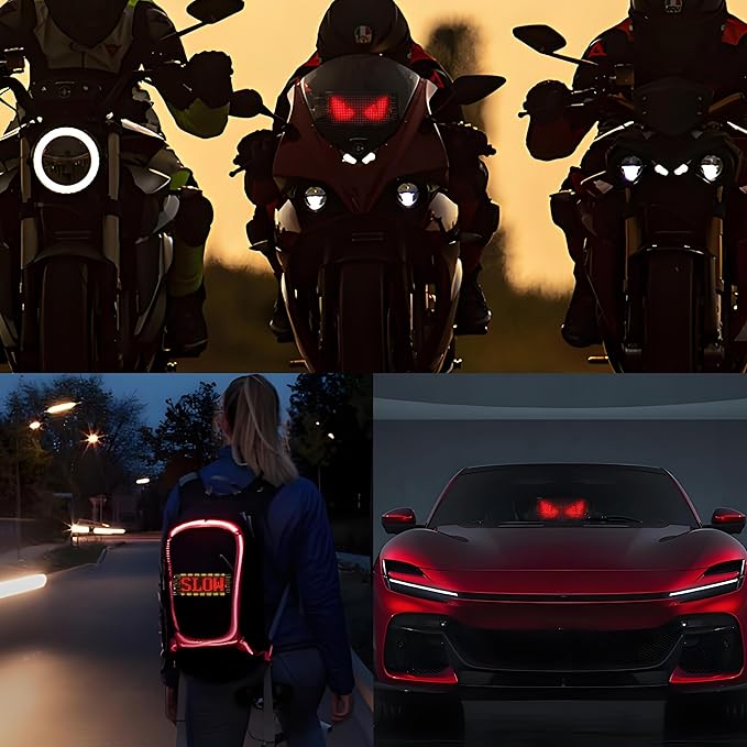Mini LED Sign for Car - Devil Eyes Light for Motorcycle, Flexible Programmable 7"x3" LED Matrix Panel for Advertising & DIY Use,App & Remote Control