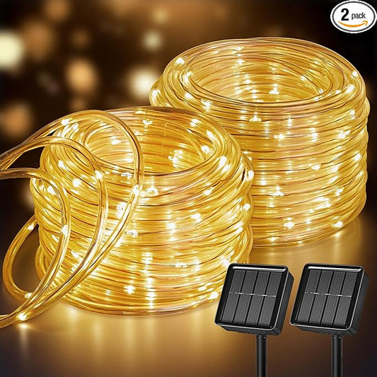 Brightown 2 Pack Solar Rope Lights, Total 78FT 200LED Warm White Solar String Lights Outdoor, IP65 Waterproof Solar Powered Fairy Lights with 8 Lighting Modes for Yard Garden Patio Tree Decoration