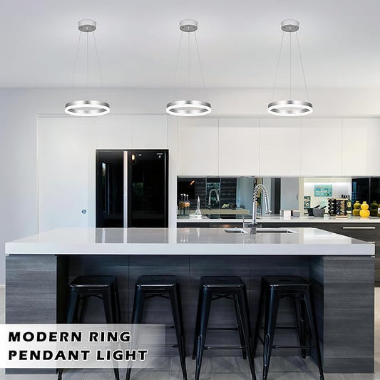 12" Nickel Led Ring Chandelier Ring Modern Led Chandelier Modern Pendant Lights Adjustable Height Light Contemporary Light Fixture for Kitchen Island Bedroom Kitchen Island Dining Room