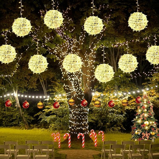 Baung Christmas String Lights Outdoors,4 Pack 7.98" Sphere Ball Tree Garden Globe Lights for Home, Party, Christmas, Porch Patio,Wedding, Garden,Tree Decoration with Memory Function Plug