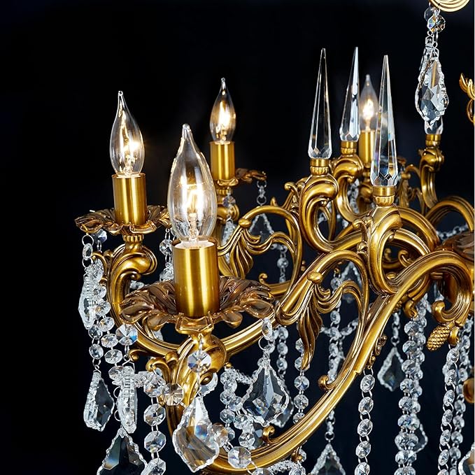 Antique Gold Crystal Chandelier Large, 36.4" Vintage Bronze Chandeliers Lighting for High Ceiling Foyer Entry Way 10-Light Candle Hanging Light Fixture Living Room Hall