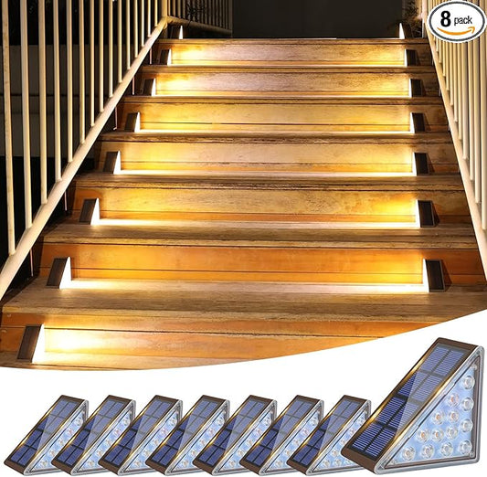 VOLISUN Solar Step Lights Outdoor Waterproof, LED Outdoor Stair Lights, Solar Step Light for Outside, Deck Light Decor for Stair,Front Porch and Patio(Brown,8 Pack)