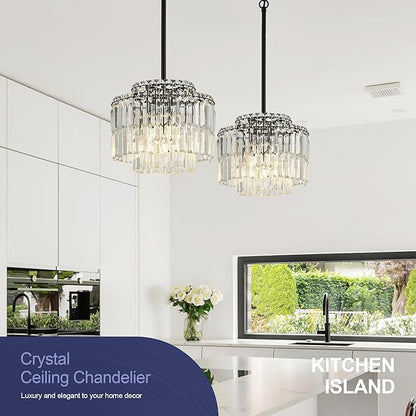 Modern 12.8“ Black Crystal Chandelier Ceiling Light Fixtures for Dining Room Luxury Glam 4-Light Crystal Chandeliers Lighting for Bedroom Entryway Hallway Living Room Kitchen Island Foyer
