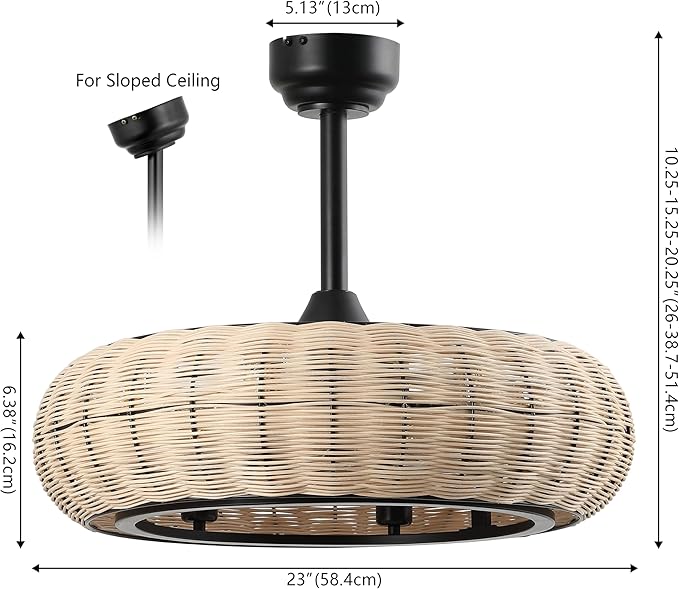 JONATHAN Y 23" Light Brown/Black 6-Light Modern Bohemian Ceiling Fan with Lights, 6-Speed Remote and App Control, Height Adjustable LED Lantern with Dark Brown Rattan Shade for Living Room (JYL9728B)