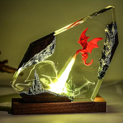 Epoxy Fire Dragon Resin Lamp, Handmade Resin Night Light with USB Port, Multi-Color LED Light, Ideal Home Bedroom Decor, Unique Birthday Holiday Gifts for Father Men Husband Boyfriend Him Kids (6"x4")