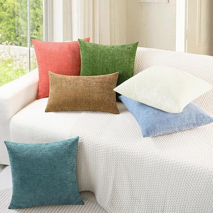 CaliTime Throw Pillow Covers Decorative 18 X 18 Inches Pack of 2 Cozy Chenille Cushion Cases for Couch Sofa Bed Living Room Home Forest Green