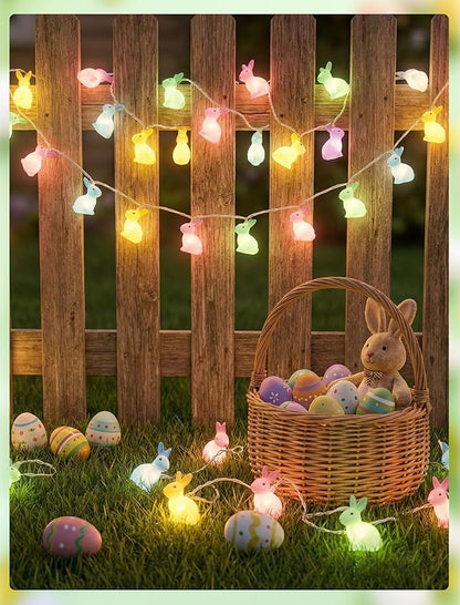 GOOTHY Easter Rabbit String Lights Plug in, Indoor Outdoor Easter Decorations Lights with 10 LED Colorful Bunny Light, Hanging Spring Pastel Bunny Lights for Party Garden Birthday Wedding Home Decor