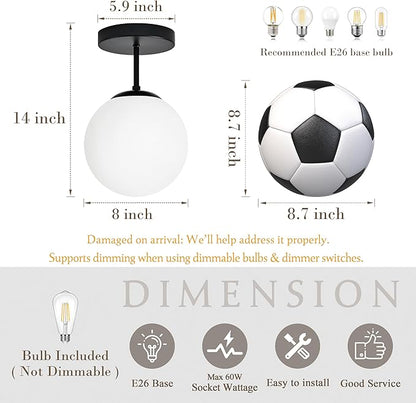 Bagood 8" Black Semi Flush Mount Ceiling Light Fixture Milk Glass Globe Ceiling Light Fixtures Hallway Light Fixtures Mid Century Ceiling Lights Matte Black Finish for Entryway Foyer (Bulb Incl.)