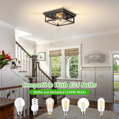 Brushed Gold Hallway Light Fixtures Ceiling, 2-Light Farmhouse Industrial Flush Mount Ceiling Lights, 2-Pack Metal Kitchen Light Fixtures, Close to Ceiling Lights for Bedroom Living Room Entryway
