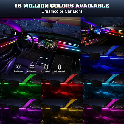 Dreamcolor Acrylic Interior Car LED Strip Light with USB/Type C/4-Port Cigarette Lighter, RGB 2 in 1 with 110.2 inches LEDs Ambient Lighting Kits, Sound Active Function Neon Led Strips for Car