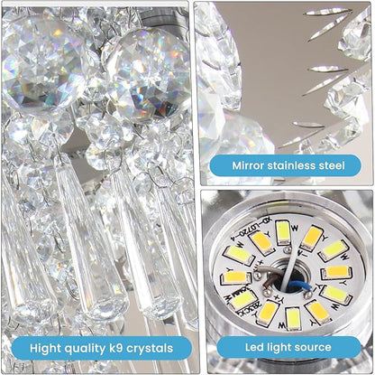 FRIXCHUR 17.7" LED Crystal Chandelier Modern Crystal Ceiling Light Fixture Large Flush Mount Chandeliers Ceiling Lighting for Living Room Bedroom Kitchen (6500K Cool White)