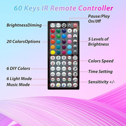 Ledagic Led Lights for Bedroom 250ft (2 Rolls of 125ft) Color Changing RGB Led Strip Lights with 60 Keys Remote and App Control, Music Sync Led Lights for Room Kitchen Party Home Decor