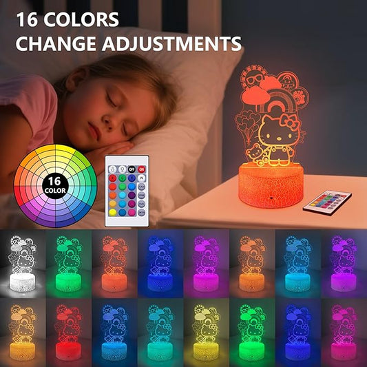 Kitty Night Light for Kids, Kitty Lamp Girl Cute Led Cat Night Light 16 Colors Dimmable Kitty Decor Lamp with Remote & Luminous Base, Bedroom Decoratio Gifts for Christmas Birthday Girls