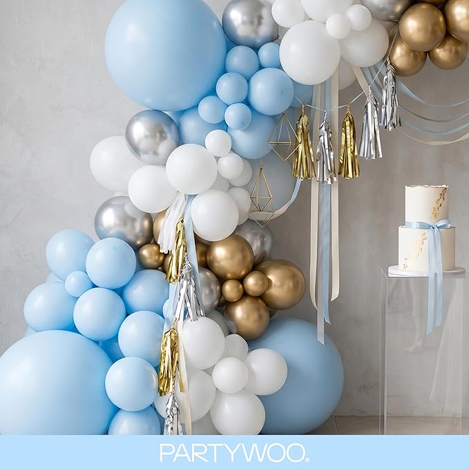 PartyWoo Baby Blue Balloons 145pcs Different Sizes of 18 12 10 5 Inch Light Pastel Sky Aqua Blue Balloon Arch Kit Garland for Graduation Baby Shower Gender Reveal Easter Party Decorations Blue-Q13