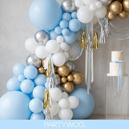 PartyWoo Baby Blue Balloons 145pcs Different Sizes of 18 12 10 5 Inch Light Pastel Sky Aqua Blue Balloon Arch Kit Garland for Graduation Baby Shower Gender Reveal Easter Party Decorations Blue-Q13