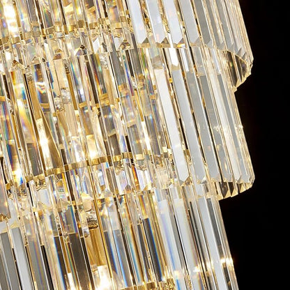Gold Long Crystal Chandelier for High Ceiling, Height 47 inch 7-Tier Modern Large Chandeliers Lighting Fixture, Round Light for Entryway Staircase Foyer