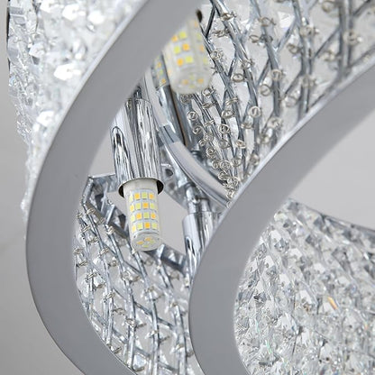 Modern Crystal Chandelier Round 20-Light Contemporary Hanging Ceiling Light Fixture Chrome Finish with Clear Rectangular Crystals Dining Room Living Room Bedroom Entryway Lighting Easy Install 39''