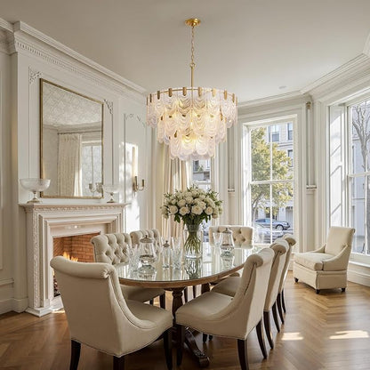 31.5-inch Glass Chandelier,Gold Glass Kitchen Island Lights,16-Light Dining Room Hanging Pendant Light Fixture for Living Room, Bedroom,Foyer, Bathroom,Entryway, Brass Finish, D31.5 xH34.6